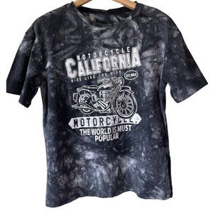 SHEIN Women's Tie Dye Motorcycle California Graphic Short Sleeves Black Tee L
